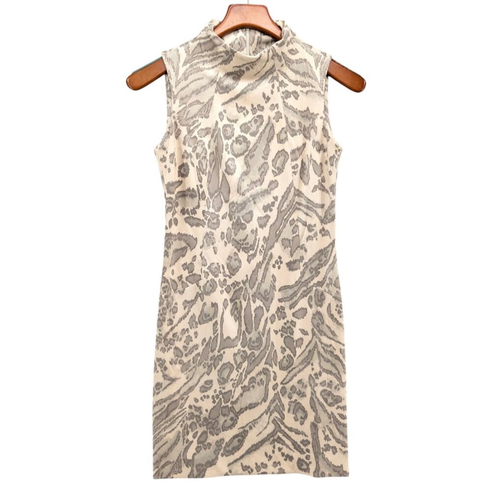 J McLaughlin Faux Suede Sheath Dress Cream Taupe Jaguar Funnel Neck Size XS